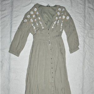 BRAND NEW. NEVER WORN olive dress. Long sleeve. Embroidered DRESS.